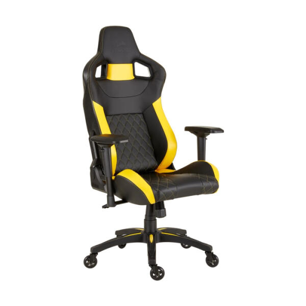 Corsair T1 Race Gaming Chair with PU Leather, 4D Adjustable Armrest, PU Caster Wheels - Black/Yellow image 6