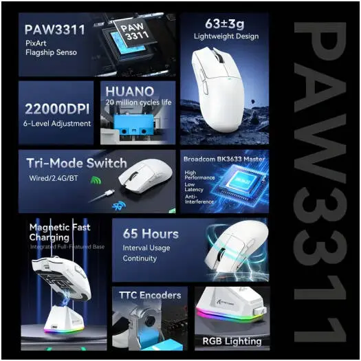 ATTACK SHARK X11 Wireless Gaming Mouse with Charging Dock - WHITE image 1