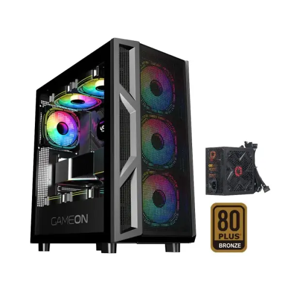 GameOn Trident IV-M PowerForge Series Mid Tower Gaming Case with 750W Power Supply Pre-Installed (4 ARGB Fans Included) - Black image 0