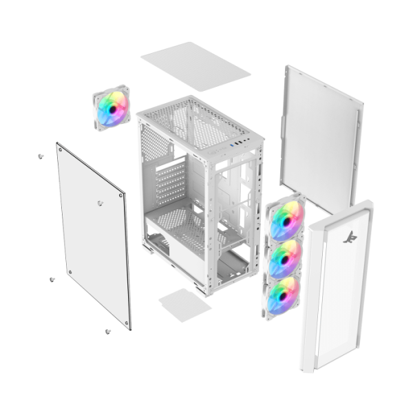  SHARX STRIKER ARGB - ATX PC Case With Front Mesh Panel, 4 x 120mm Pre-Installed Fans Model S-200,WHITE image 7