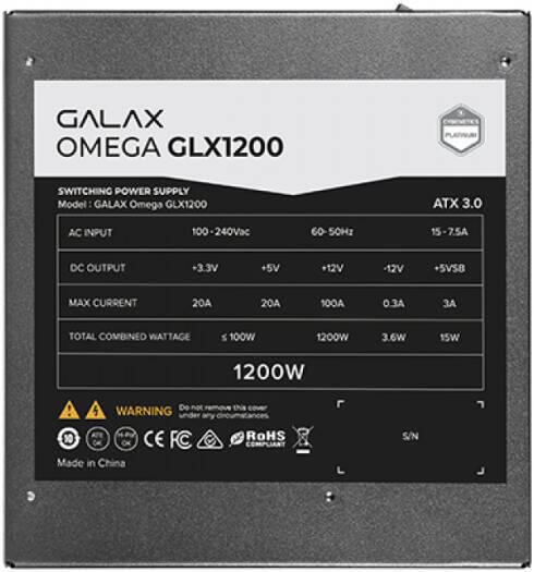 GALAX OMEGA GLX1200 Full-Modular Power Supply, 80 PLUS Gold Efficiency, Cybenetics Platinum, , Black  image 4