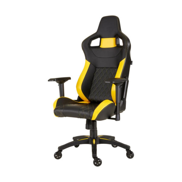 Corsair T1 Race Gaming Chair with PU Leather, 4D Adjustable Armrest, PU Caster Wheels - Black/Yellow image 1