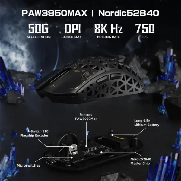 Attack Shark R5 Ultra Carbon Fiber Tri-Mode Wireless (BT/2.4G Wireless/Wired) 8K PAW3950MAX Gaming Mouse - Black image 5