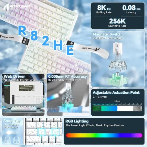 ATTACK SHARK R82 HE Wired 75% Gaming Keyboard with C01ULTRA LED Cable WHITE image 1