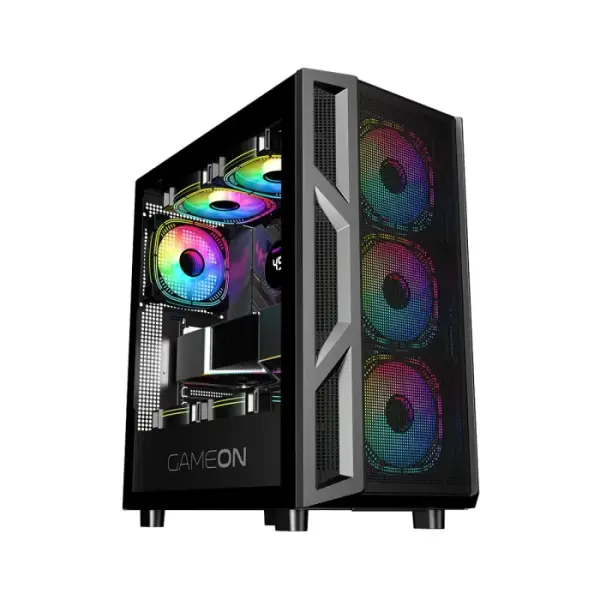 GameOn Trident IV-M PowerForge Series Mid Tower Gaming Case with 750W Power Supply Pre-Installed (4 ARGB Fans Included) - Black image 2