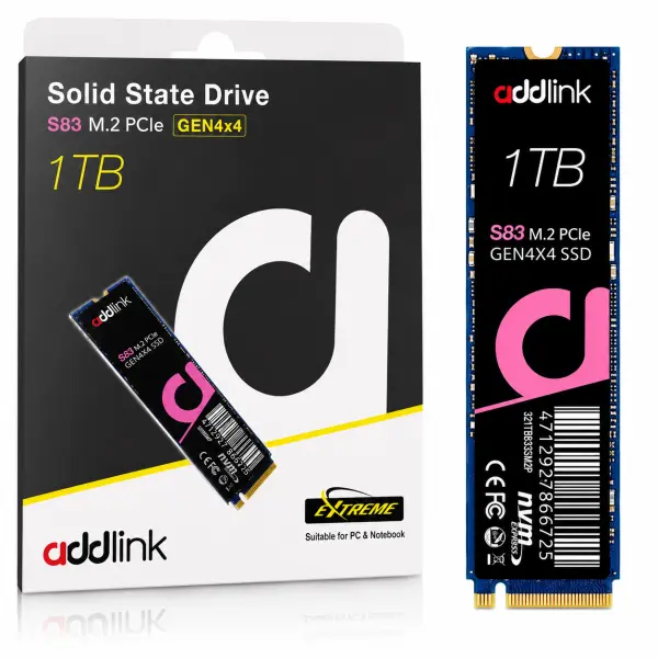 Addlink S83 1TB Gen4 3400MB/s NVMe M.2 2280 Internal SSD  image 1