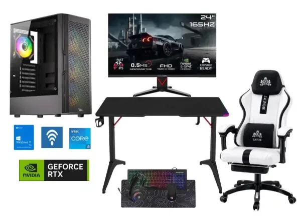 ROYAL i5 12TH RTX 5060  RAM 16GB DDR4  WITH MONITER AND TABLE  GAMING CHAIR  KEYBORD MOUSE  Headset GAMING PC image 0