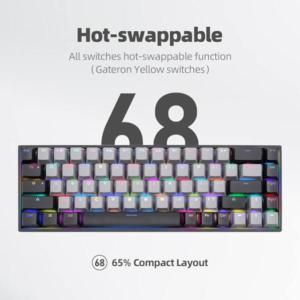 DARK FOREST DarkForest tri-mode Bluetooth 5.0/2.4G/Wired RGB  type-c cable  gaming keyboard (Black+gray) image 1