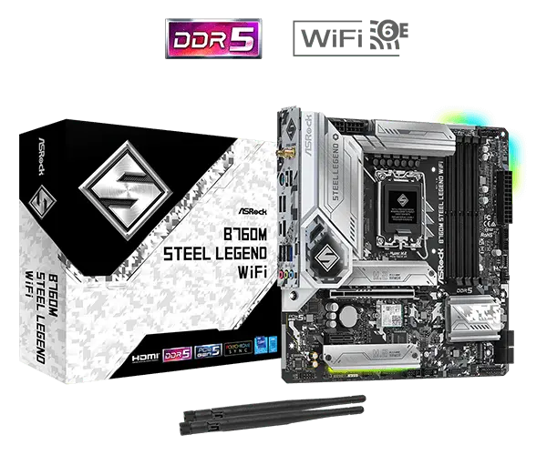 ASRock B760M Steel Legend WiFi Motherboard, LGA1700 Socket, Intel  Chipset, 4x DDR5 DIMM Slots,  Support, Wi-Fi 6E  image 1