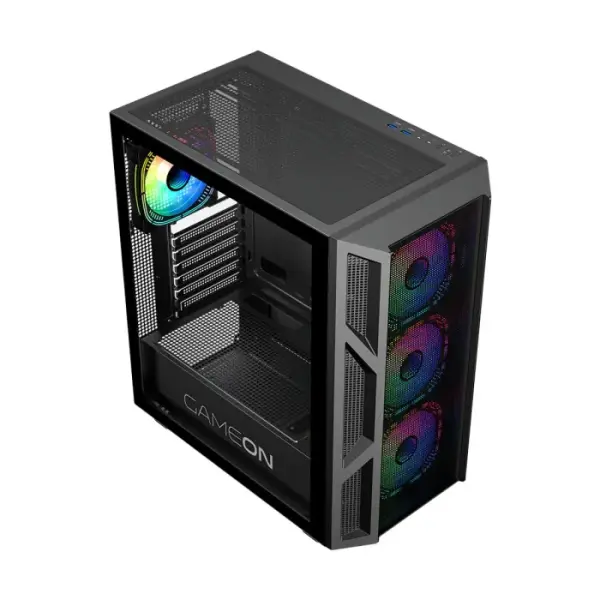 GameOn Trident IV-M PowerForge Series Mid Tower Gaming Case with 750W Power Supply Pre-Installed (4 ARGB Fans Included) - Black image 3