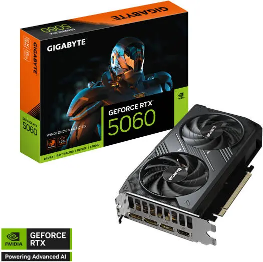 GIGABYTE WINDFORCE MAX GEFORCE RTX 5060 8GB OC GRAPHIC CARD-BLACK image 1
