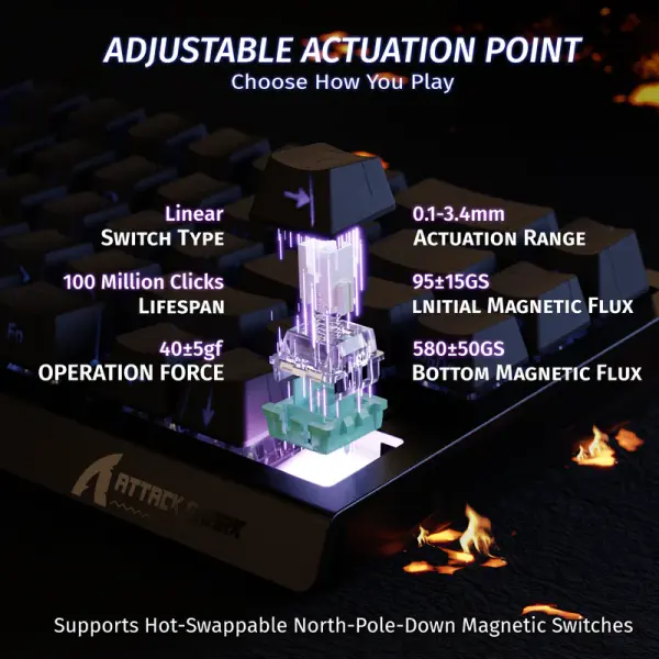 ATTACK SHARK X68 PRO HE Wireless Rapid Trigger Gaming Keyboard with Adjustable Actuation BLACK image 6