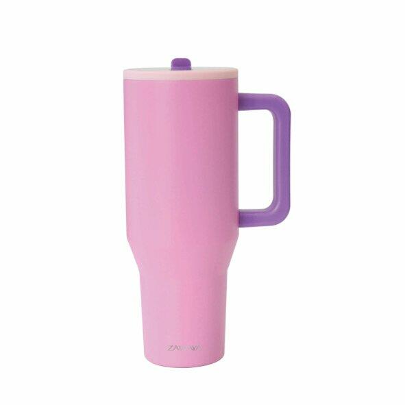 كوب سعة 40 أونصة بمقبض وغطاء علوي-Bright Pink image 1