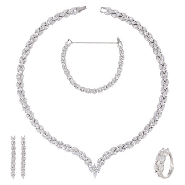 Crystal Necklace Set-Silver/White image 1