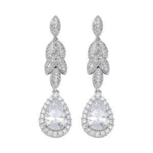 Silver Toned Pear Necklace Set-White image 3