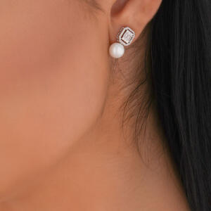 Silver Toned Pearl Earrings image 0