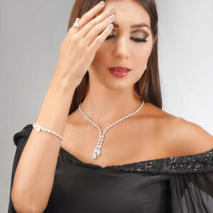 Zircon Necklace Set-Silver/White image 0