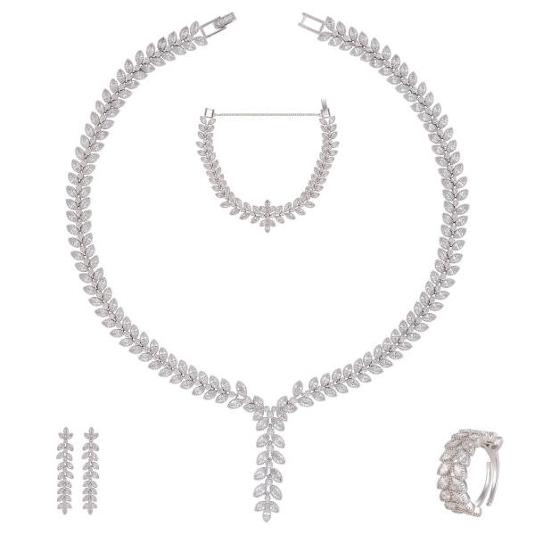Zircon Necklace Set-Silver/White image 1