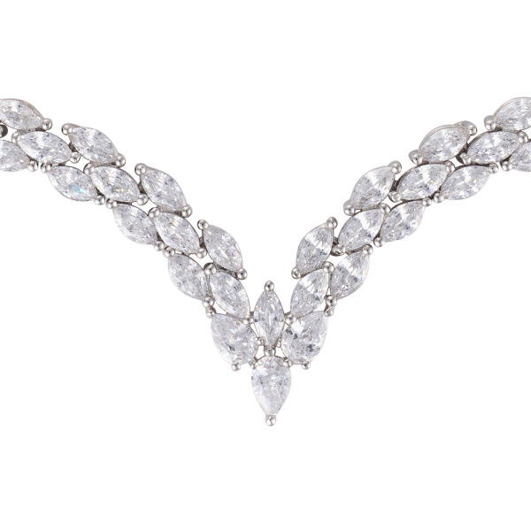 Crystal Necklace Set-Silver/White image 2