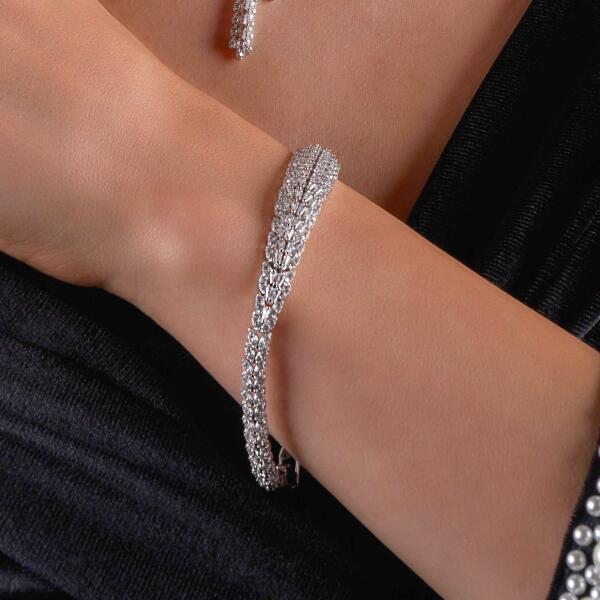 Zircon Necklace Set-Silver/White image 2