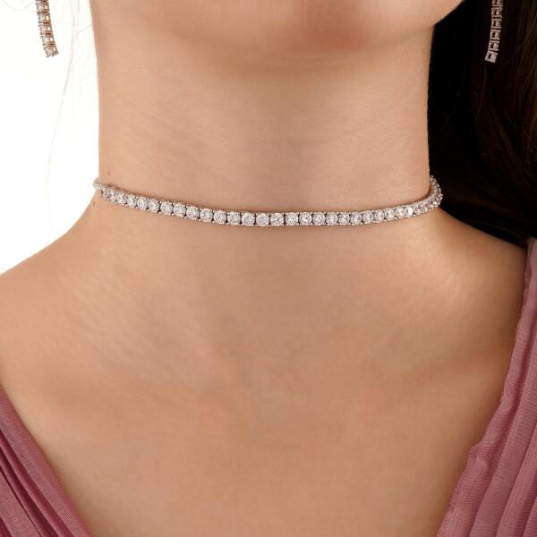 Silver Toned Tennis Choker image 0