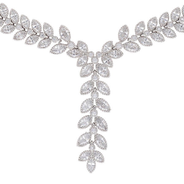 Zircon Necklace Set-Silver/White image 2