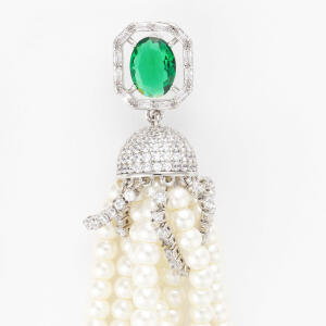 Silver Toned Pearl Earrings-Green image 1