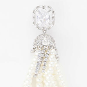 Silver Toned Pearl Earrings-White image 1
