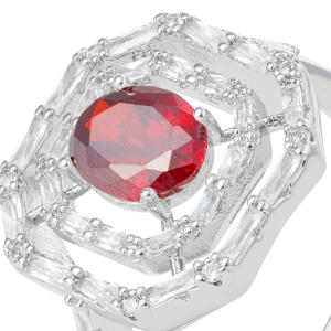 Silver Toned Zircon Ring-Wine Reddish image 1