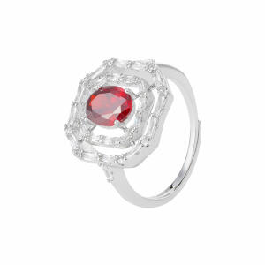 Silver Toned Zircon Ring-Wine Reddish image 0