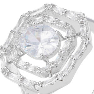 Silver Toned Zircon Ring-White image 1