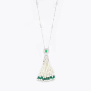 Silver Toned Pearl Necklace-Green image 0