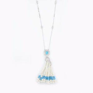 Silver Toned Pearl Necklace-Turquoise image 0