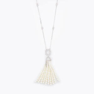 Silver Toned Pearl Necklace-White image 0
