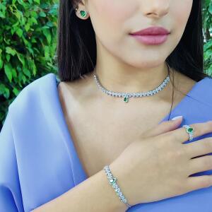 Zircon Kids Set-Silver/Green image 0