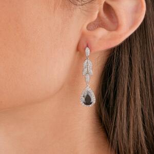 Silver Toned Pear Necklace Set-Black image 2