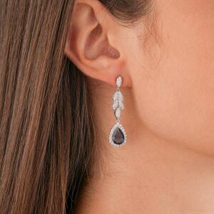 Silver Toned Pear Necklace Set-Navy image 3