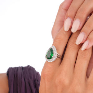 Silver Toned Pear Necklace Set-Green image 3