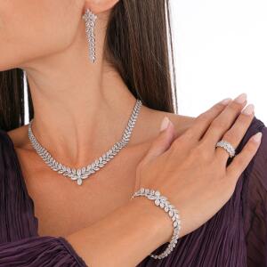 Crystal Necklace Set-Silver/White image 2