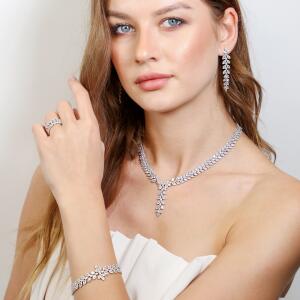 Zircon Necklace Set-Silver/White image 0