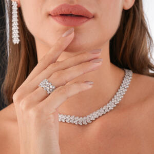 Zircon Necklace Set-Silver/White image 2