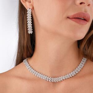 Zircon Necklace Set-Silver/White image 5