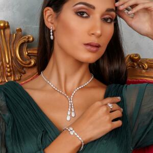 Zircon Necklace Set-Silver/White image 1