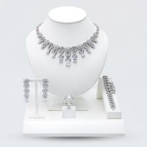 Silver Toned Pear Necklace Set image 1