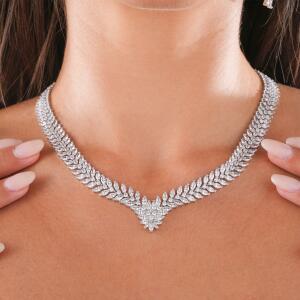 Silver Necklace Set with White Crystals image 1