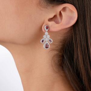 Silver Toned Pear Necklace Set-Wine Reddish image 1