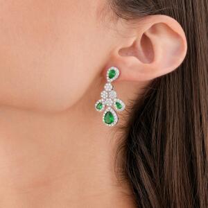 Silver Toned Pear Necklace Set-Green image 1