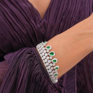 Silver Toned Pear Necklace Set-Green image 4