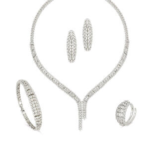 Zircon Necklace Set-Silver/White image 1
