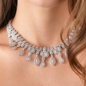Silver Toned Marquise Necklace Set image 1